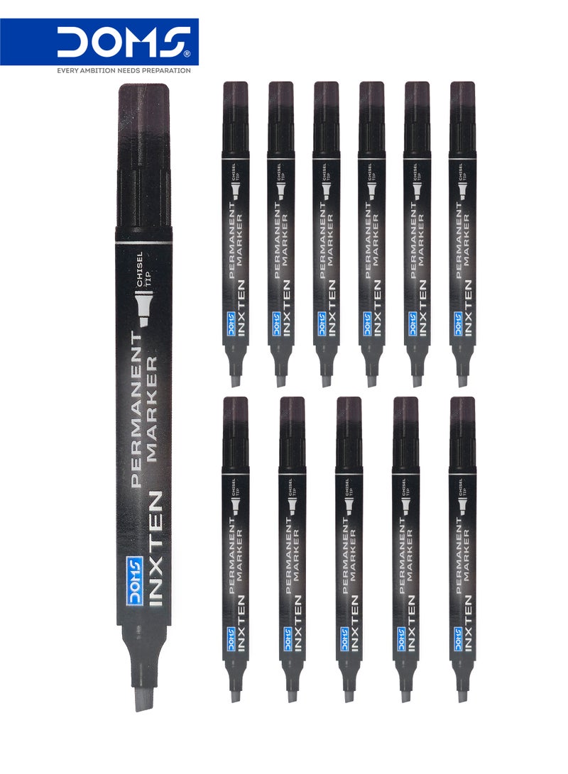 دومس قلم ماركر دائم، سن مشطوف، حبر أسود، سلسلة INXTEN، عبوة 12 قلم - Image 1